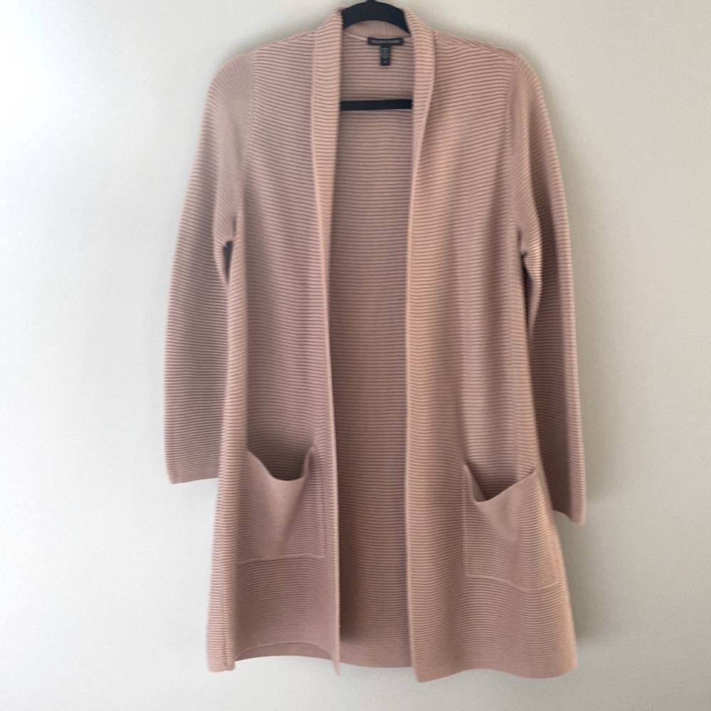 Eileen Fisher silk and cashmere long open cardigan, dusky pink size small